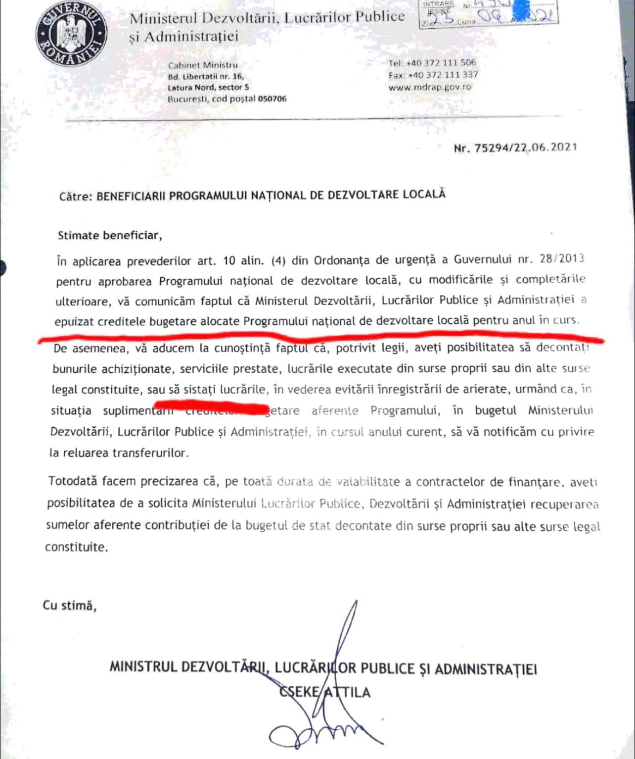 FACSIMIL Veste proastă pentru toate primăriile din județ. Nu își vor putea continua lucrările