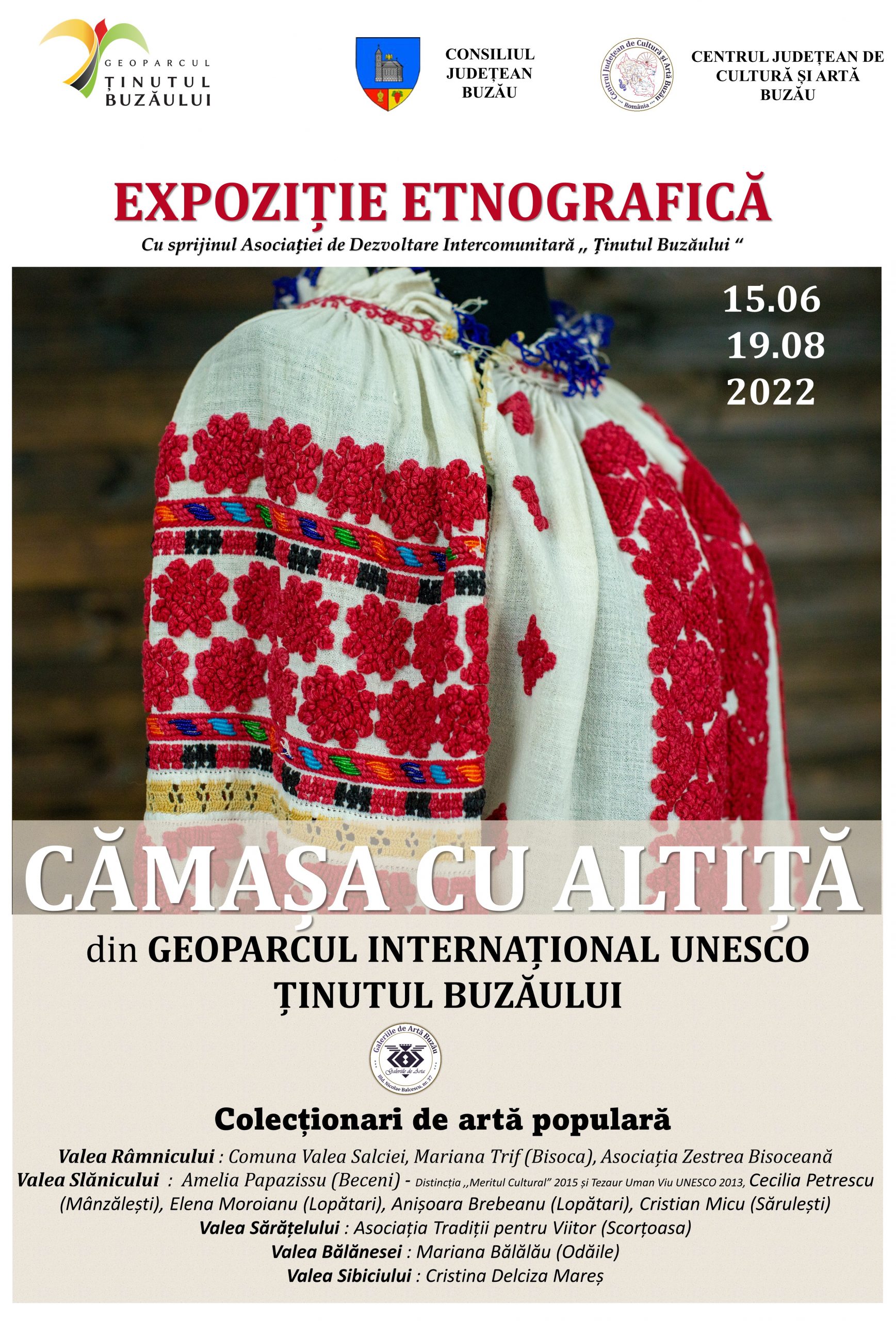 Expoziție etnografică: CĂMAȘA CU ALTIȚĂ din Geoparcul Internațional UNESCO „Ținutul Buzăului”