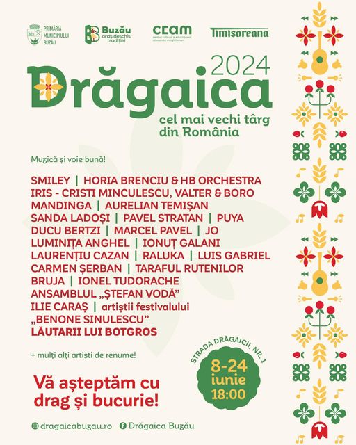 Buzoienii, invitați în Drăgaică! Nume mari ale muzicii românești vor urca pe scenă. Iată programul complet