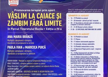 Primăria Buzău anunță organizarea evenimentului „VÂSLIM LA CAIACE ȘI ZÂMBIM FĂRĂ LIMITE, Ediția A 4 -A”
