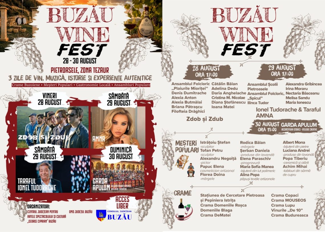 Programul complet al primei ediții al festivalului Buzău Wine Fest